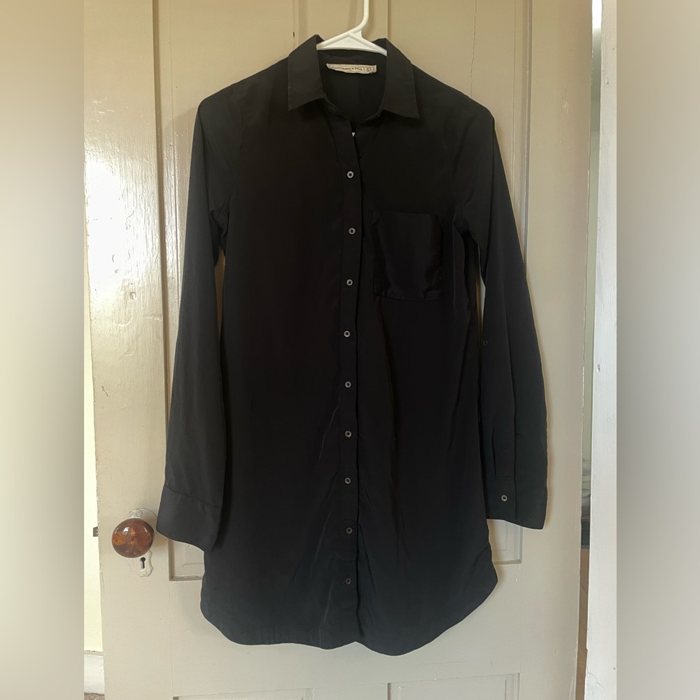 Abercrombie & Fitch Black Long Sleeve Button Up Shirt Dress Like New Sexy XS - Picture 8 of 8